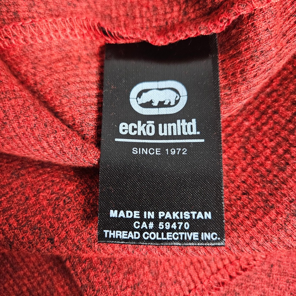 Ecko Unltd Mens M Thermal Knit Shirt Waffle Crewneck Long Sleeve Red Streetwear - Picture 5 of 9